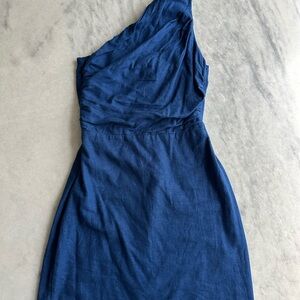 Abercrombie & Fitch Blue One-Shoulder Linen Cocktail Dress Sz Sm Tall NWT